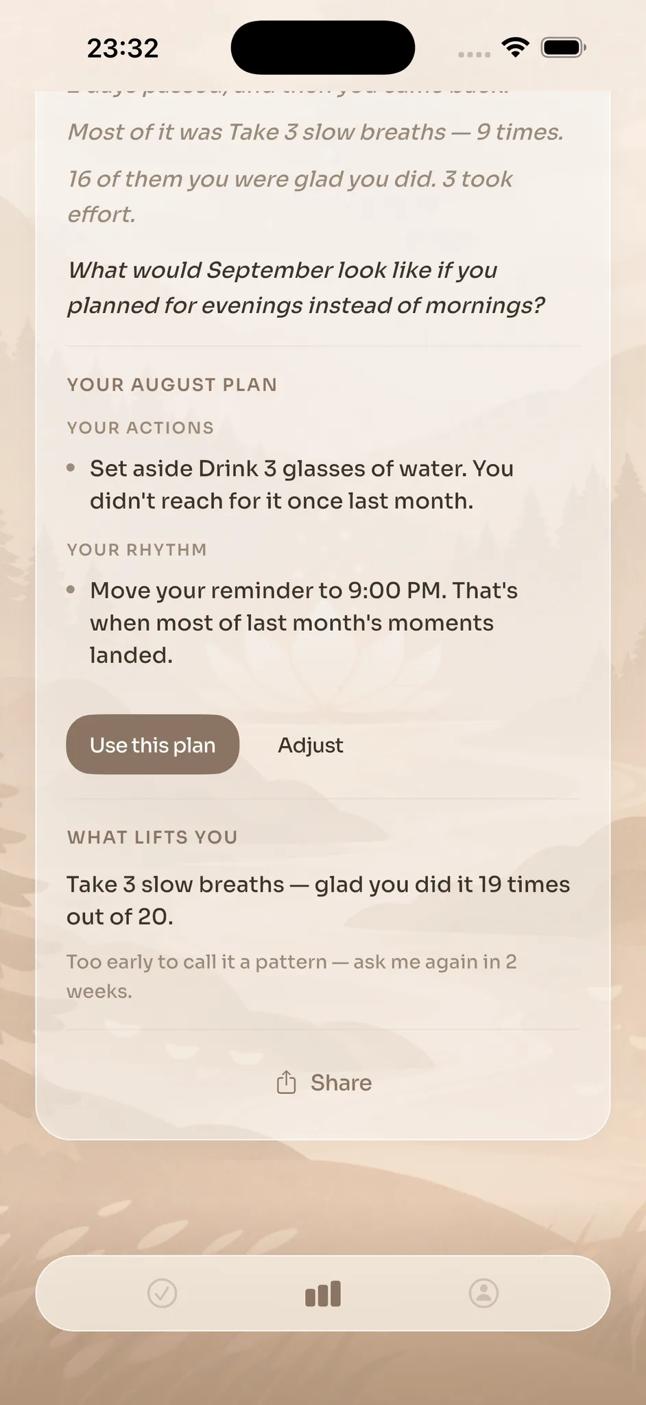 Your next month's plan in Intended